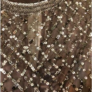 Adriana Papel bronze cocktail gown keyhole back fully sequined and structured